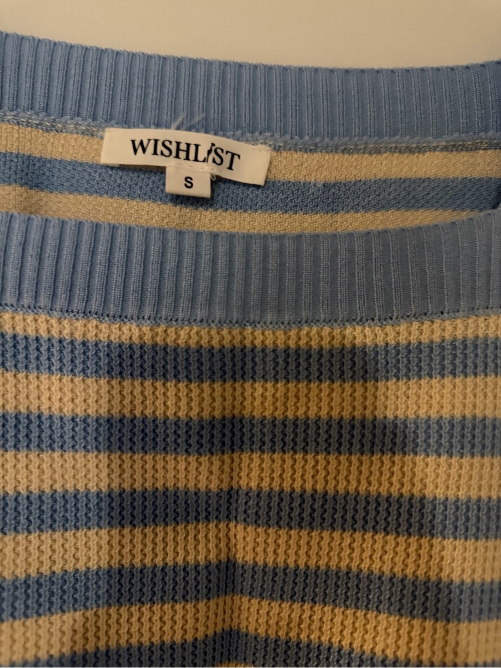 WISHLIST Blue and Cream Striped Knit Crew